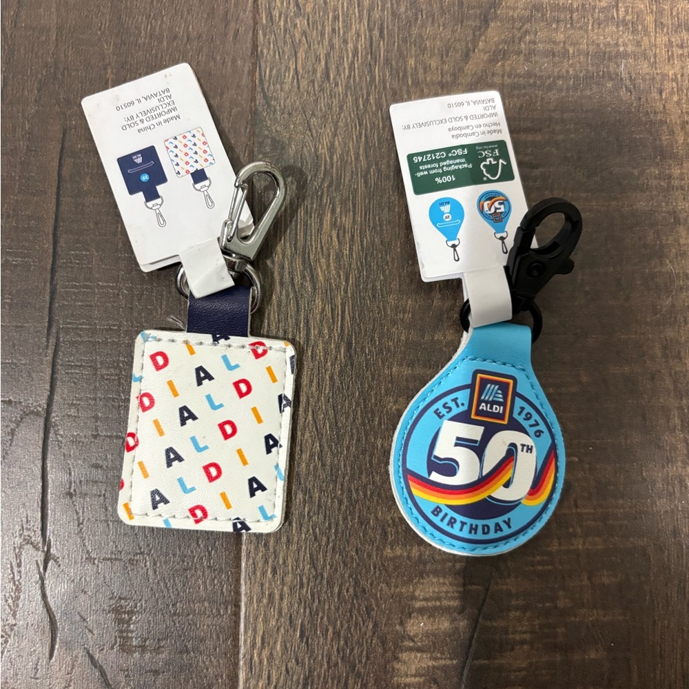 Aldi Quarter Holder Keychain Lot 2 Logo + 50th Anniversary Cart Coin Holder NWT